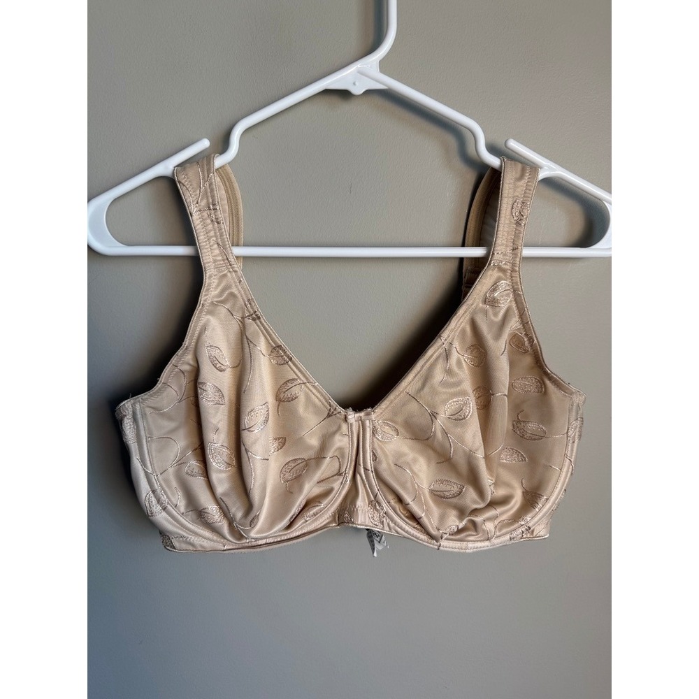 Felina Womens Tan Embroidered Leaf Underwire Bra 38F Cottagecore Neutral Support